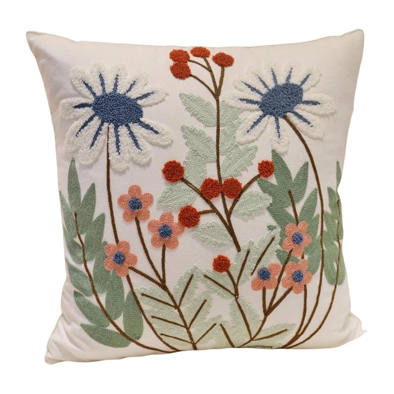 Embroidered Cotton Floral Cushion Cover Soft Decorative Pillow Case for Sofa Bedside Home Decor|Home Decor & Pillows