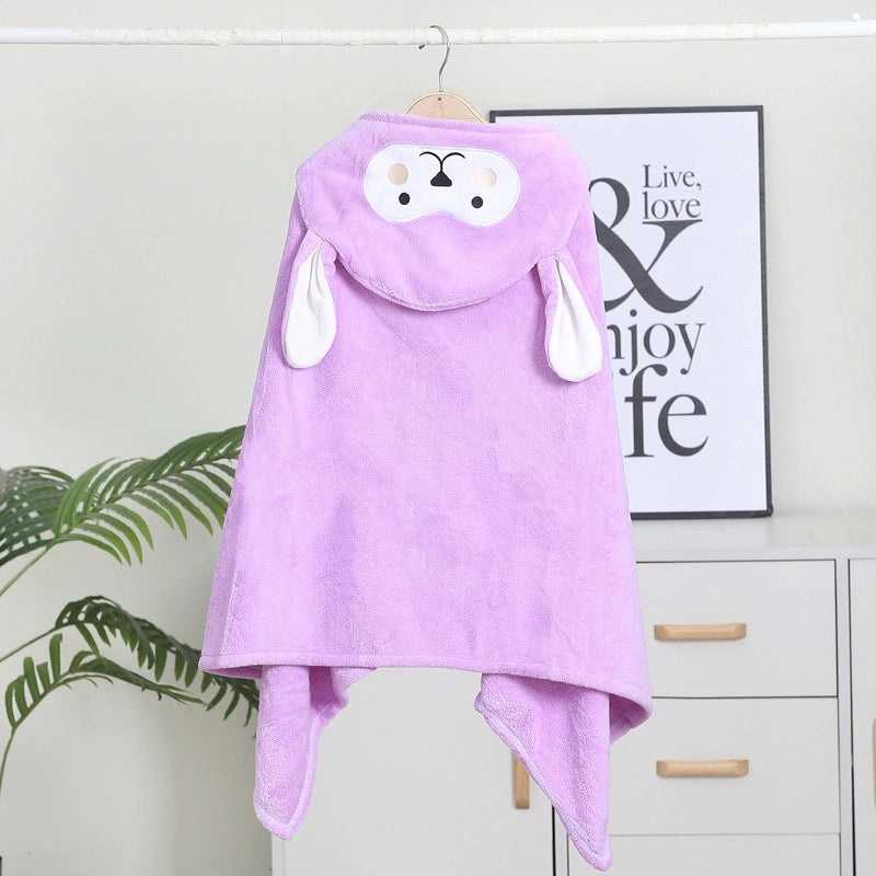 Kids Coral Fleece Hooded Bath Towel Thick Absorbent Quick-Dry Bathrobe Poncho for Baby|Kids Bath Towels & Robes