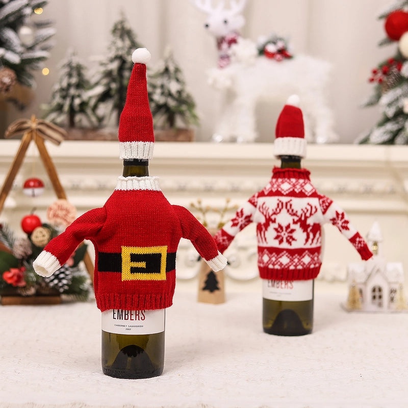 Acrylic Wool Knitted Christmas Wine Bottle Set for Restaurant Decor|Home Decor and Holiday Decorations