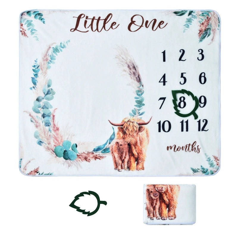 Baby Milestone Growth Double-sided Flannel Blanket for Photos | Baby Photography Props
