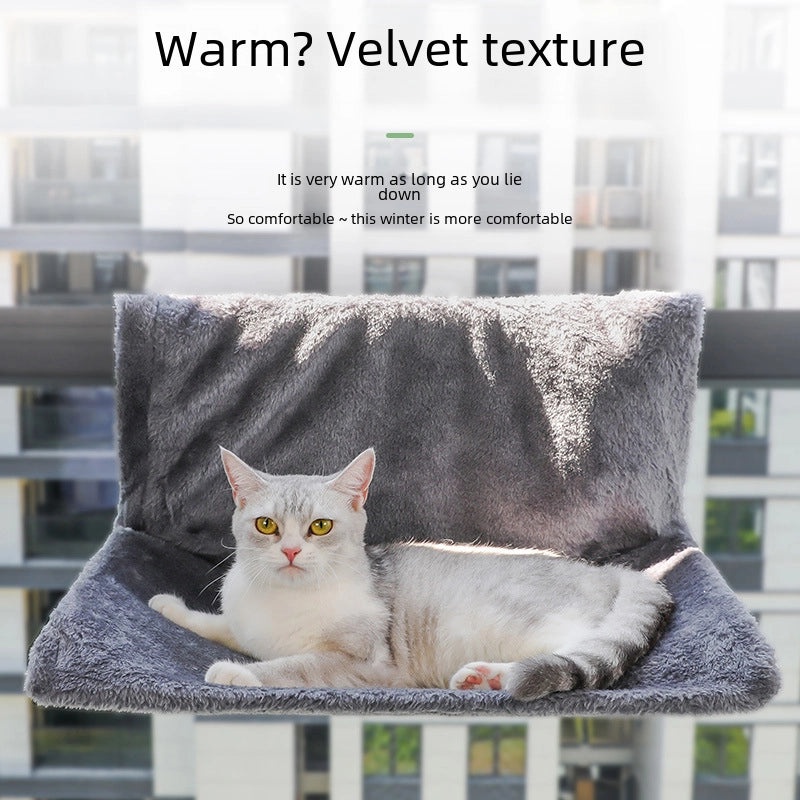 L-shaped Plush Cat Hammock Bed Hanging Window Sill Cat Nest Scratcher Interactive Toy|宠物用品>猫用品>猫床