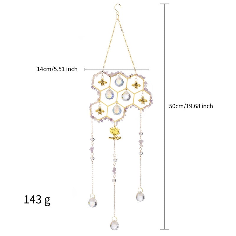 Sunshine Catcher Pendant with Customized Wind Bell and Natural Crystal Bee Charm|Jewelry & Accessories