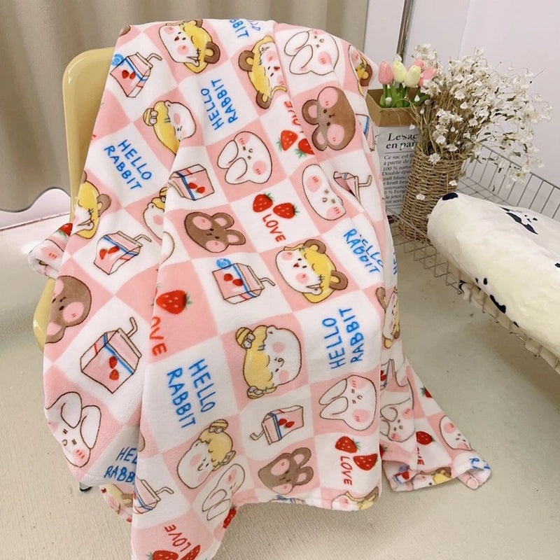 Cozy Cartoon Crayon Plush Flannel Blanket for Autumn Winter | Home & Living Bedding