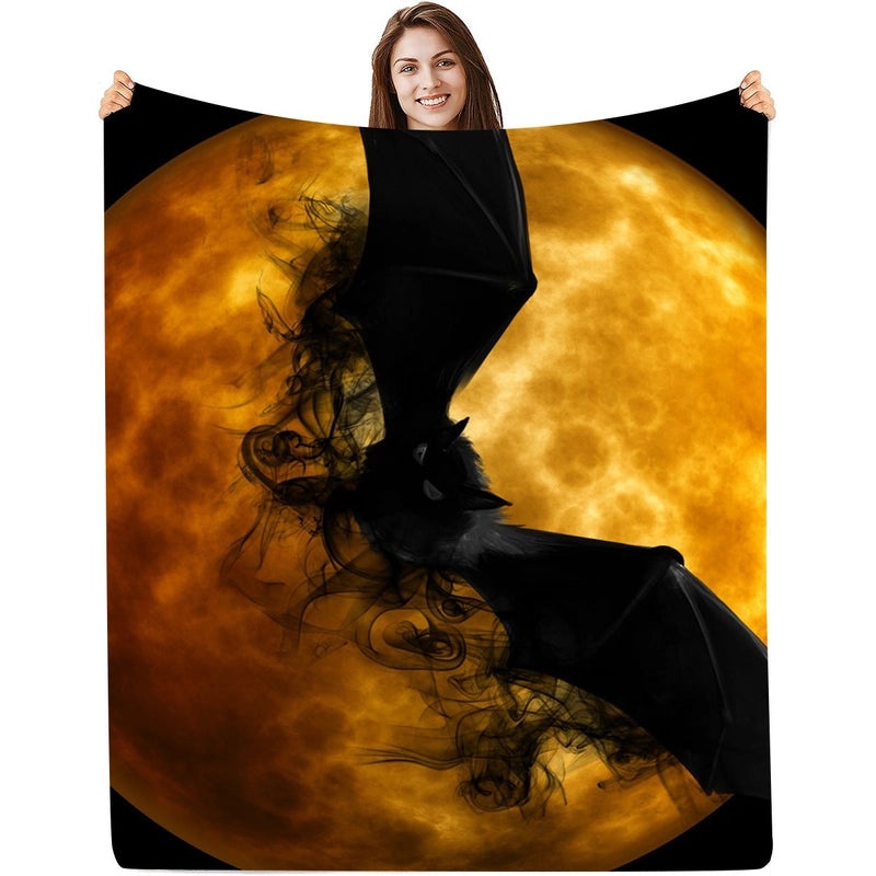 Halloween Floral Bat Skull Polyester Throw Blanket for Couch & Sofa | Home Decor