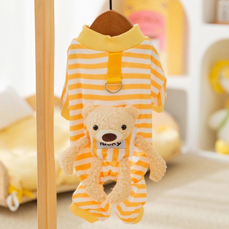 Cute Bear Striped Pet Air Conditioning Outfit for Dogs and Cats Four-legged Spring Summer Clothes|Pet Apparel