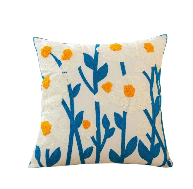 Embroidered Cotton Floral Cushion Cover Soft Decorative Pillow Case for Sofa Bedside Home Decor|Home Decor & Pillows