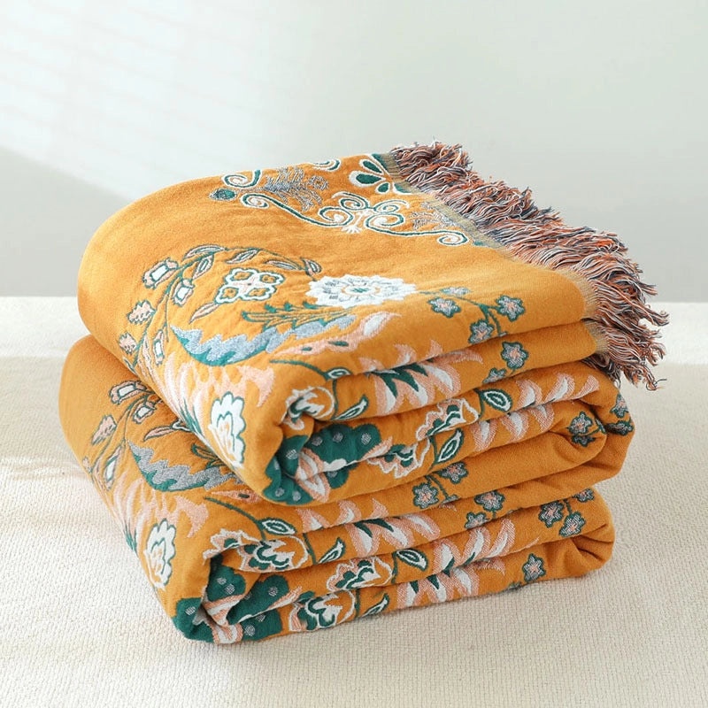 Floral Chinoiserie Cotton Throw Blanket|Home Decor & Bedding