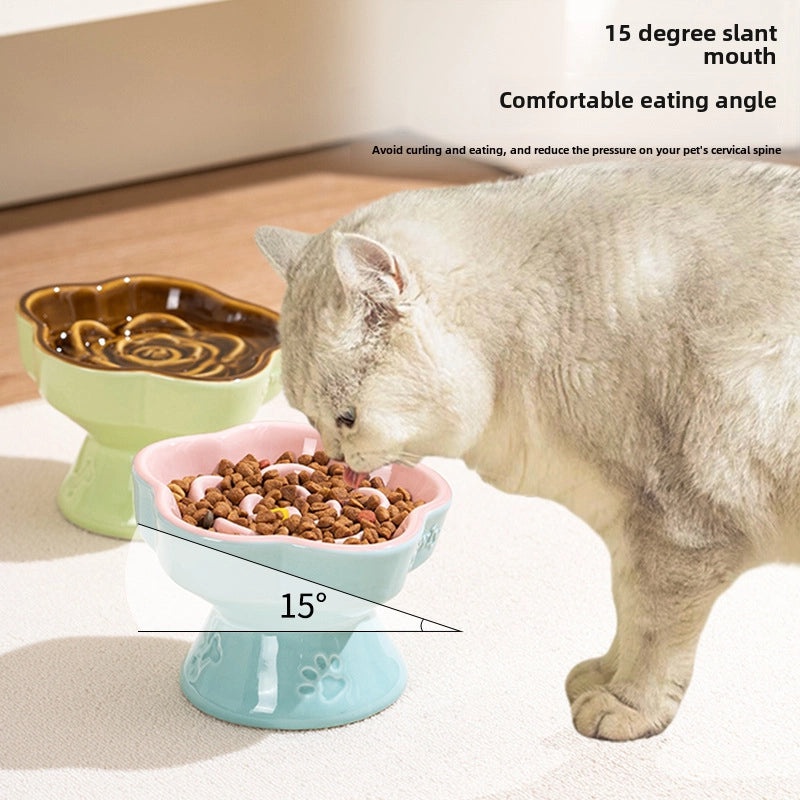 Ceramic Elevated Slow Feeder Bowl for Small Dogs and Cats | Pet Feeding Bowls