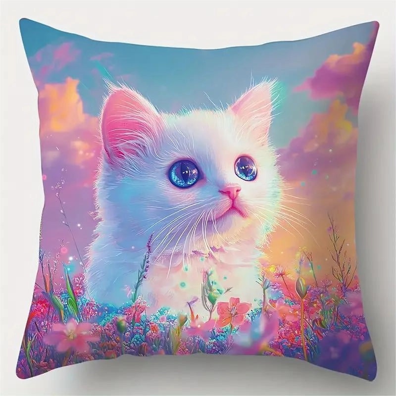 Adorable Cat Print Polyester Pillow Covers for Couch and Sofa Decor|Home Decor & Accessories