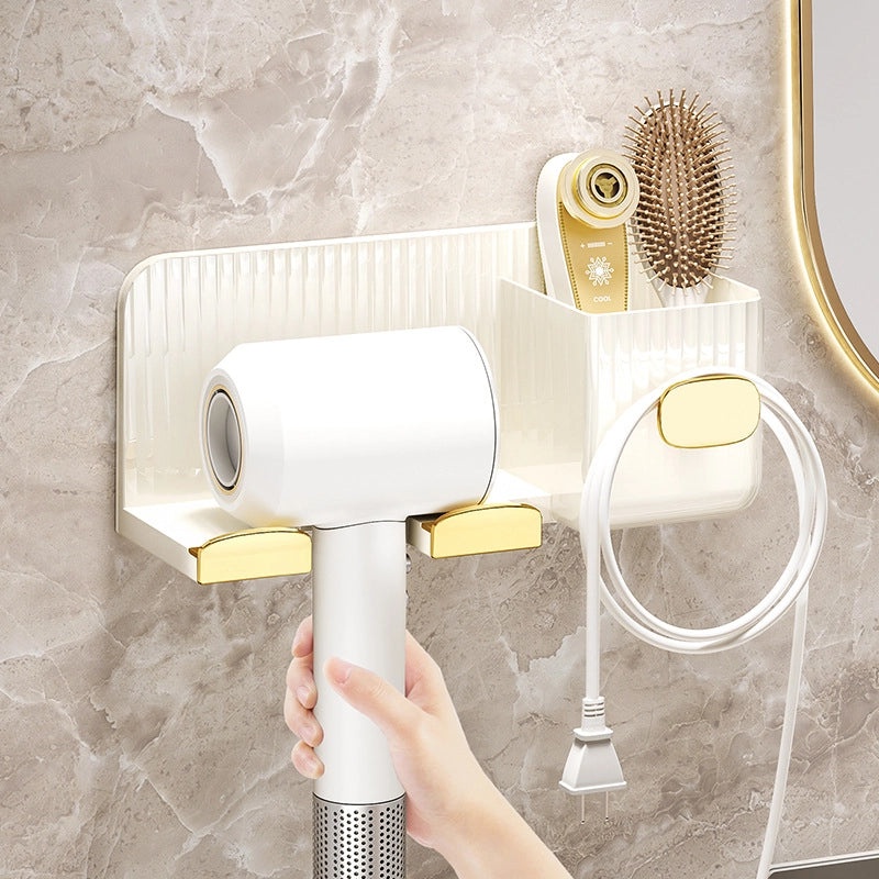 Lightweight Luxury Hair Dryer Holder Punch-Free Bathroom Storage Rack Plastic Hair Dryer Shelf|Bathroom Accessories