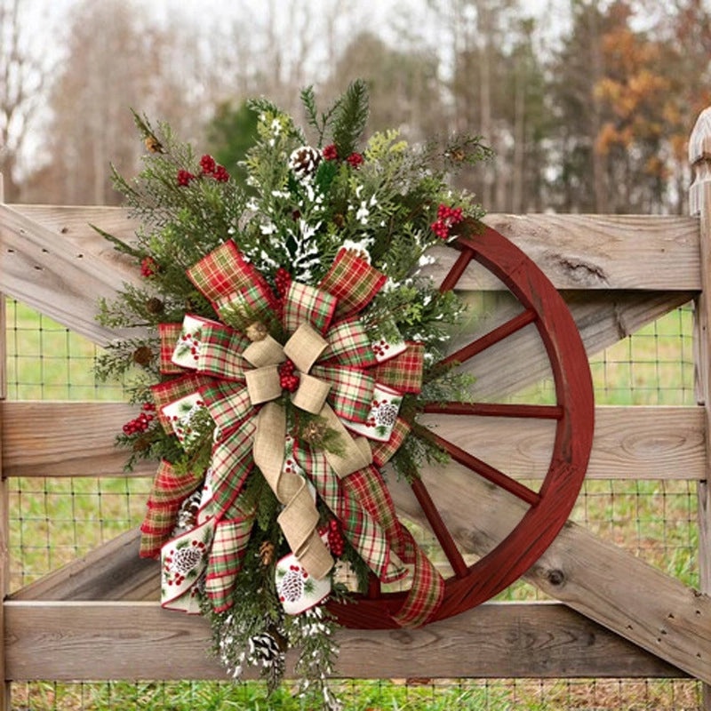 Christmas Wooden Roulette Wheel Door Hanging Garland with Pine Cones for Holiday Decor|Christmas Decorations