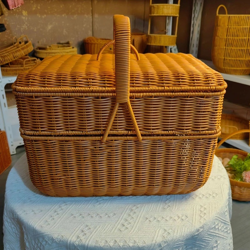 Simple Rustic Solid Color Woven Rattan Storage Basket|Home Storage & Organization