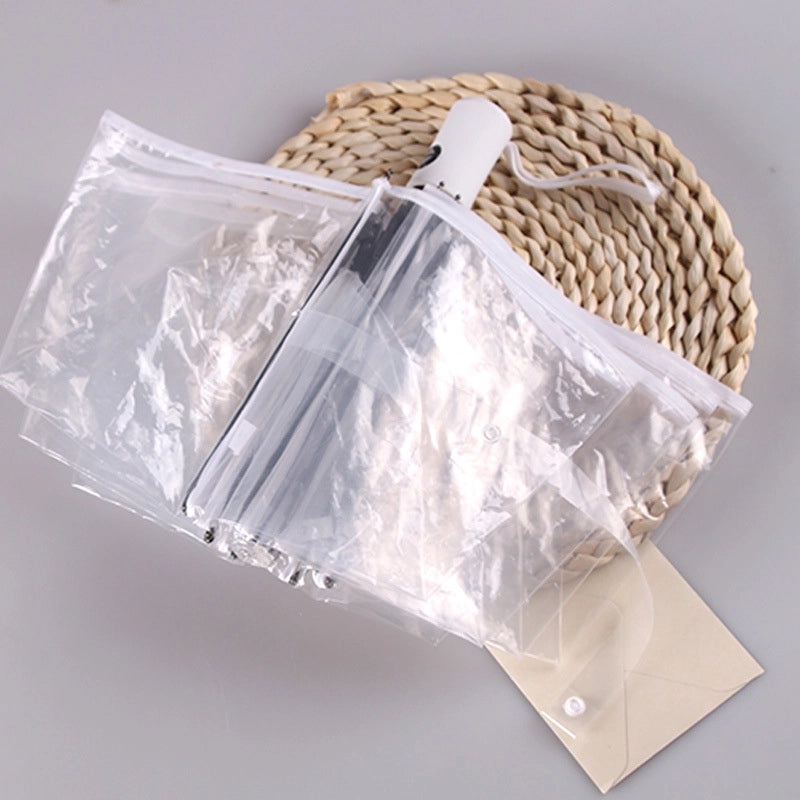 Transparent Folding Umbrella Full Automatic Clear Rain Umbrella Custom Logo Print Promotional Supplies|Umbrellas & Rain Gear