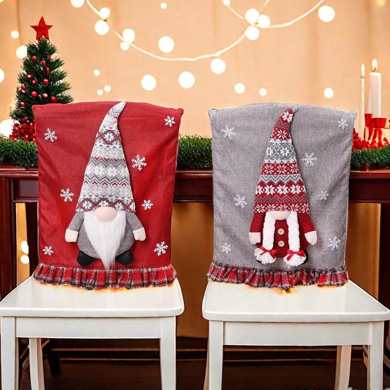 Festive Christmas Cartoon Doll Snowflake Chair Cover and Tableware Set|Holiday Decorations