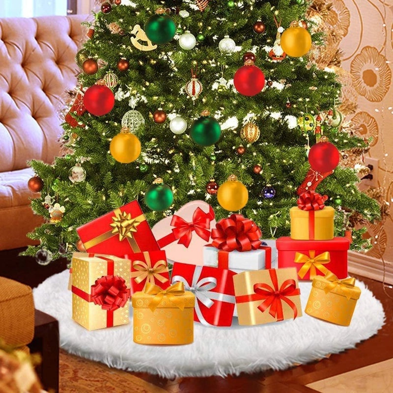 White Snowflake Christmas Tree Skirt Plush Holiday Decoration Cover for Tree Base | Christmas Tree Accessories