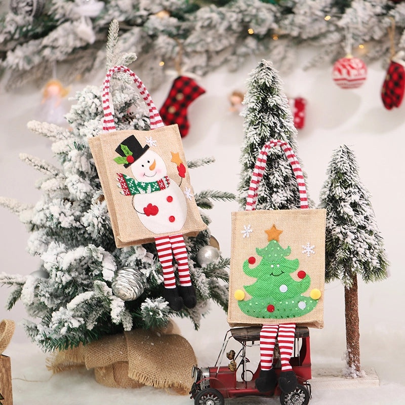 Festive Christmas Gift Bags with Santa Snowman Tree Cartoon Design|Holiday Party Supplies