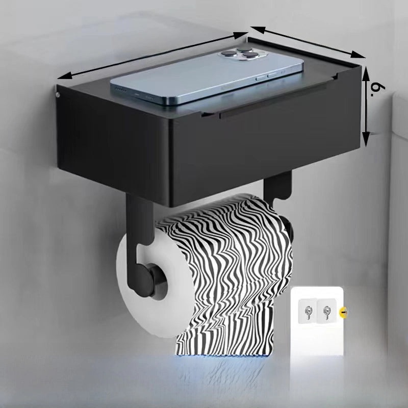 Multifunctional Black Stainless Steel Bathroom Tissue and Wipe Rack Punch-Free Installation|Bathroom Accessories