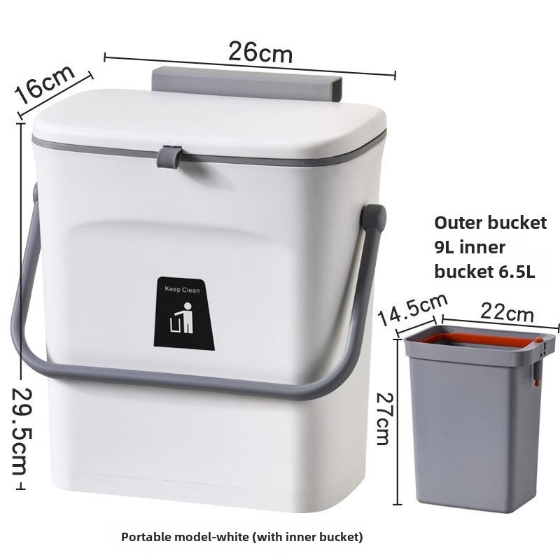 Kitchen Wall-Mounted Double Bucket Trash Bin with Inner Basket for Wet Waste Storage | Home & Kitchen Storage Solutions