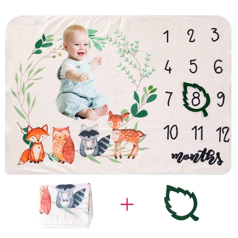 Baby Milestone Growth Double-sided Flannel Blanket for Photos | Baby Photography Props