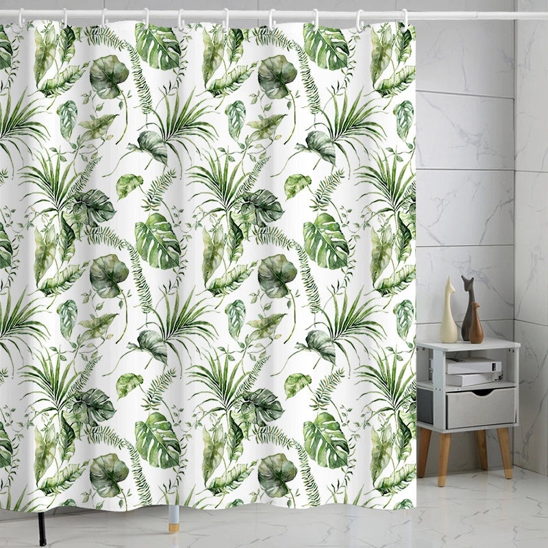 Waterproof Tropical Jungle Leaf Shower Curtain with Hooks 3D Printed Polyester for Bathroom|Shower Curtains & Accessories