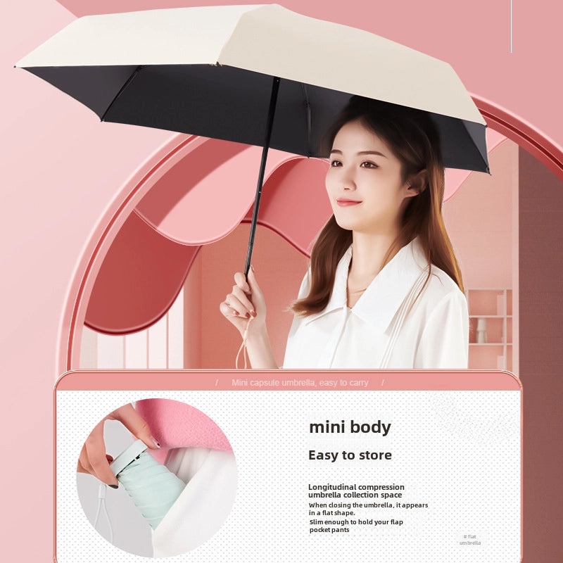 60% Foldable Sun Umbrella Women’s UV Protection Compact Portable Sunscreen Rainproof Dual-Use Mini Card Pocket|Umbrellas & Sun Protection
