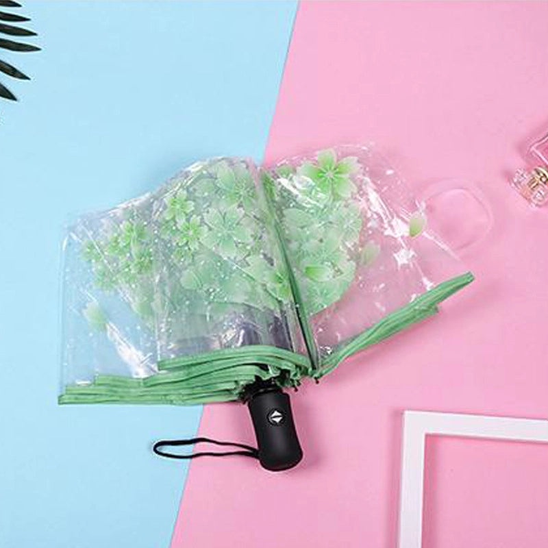 Small Daisy Automatic Folding Umbrella White Transparent Japanese Student Rain Sun Umbrella | Umbrellas & Rain Gear