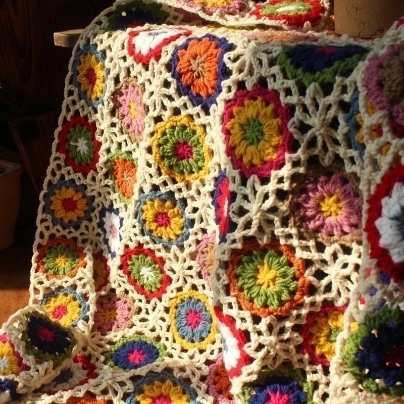 Colorful Floral Yarn Blanket for Cozy Home Decor|Home Textiles & Blankets