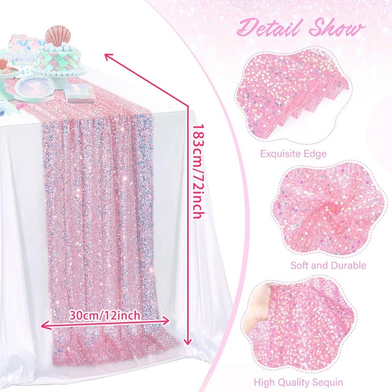 Mermaid Sequin Table Flag for Girls Birthday Party, Wedding & Holiday Decoration | Party Supplies