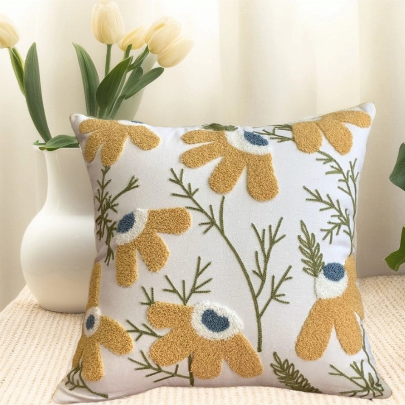 Embroidered Cotton Floral Cushion Cover Soft Decorative Pillow Case for Sofa Bedside Home Decor|Home Decor & Pillows