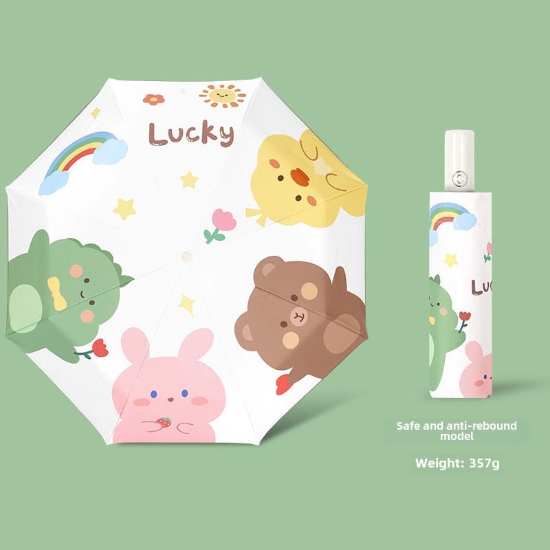 Kids Safety Anti-Rebound Folding Umbrella Cartoon Design Full Automatic Portable Dual-Use for Boys and Girls|Children's Umbrellas