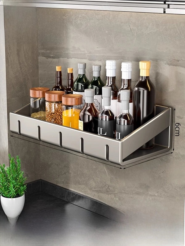 Punch-free Wall-mounted Kitchen Storage Rack Gray Seasoning Holder Space-saving Organizer|Kitchen Storage