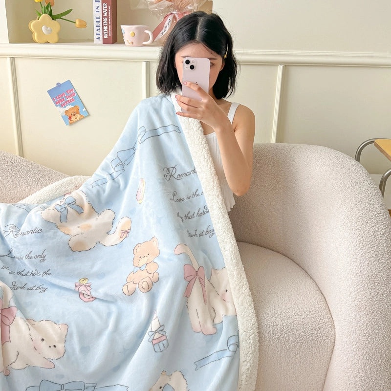 Cozy Heart-Shaped Animal Print Milk Fiber Blanket for Bedding | Home Textiles & Bedding