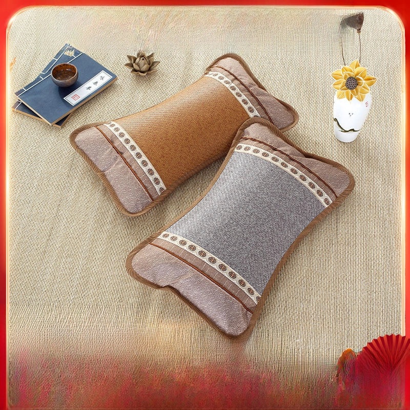 Summer Cooling Rattan Pillow with Natural Tea Fragrance Breathable Cowhide Cover Ice Silk Summer Mat | Home Decor & Bedding