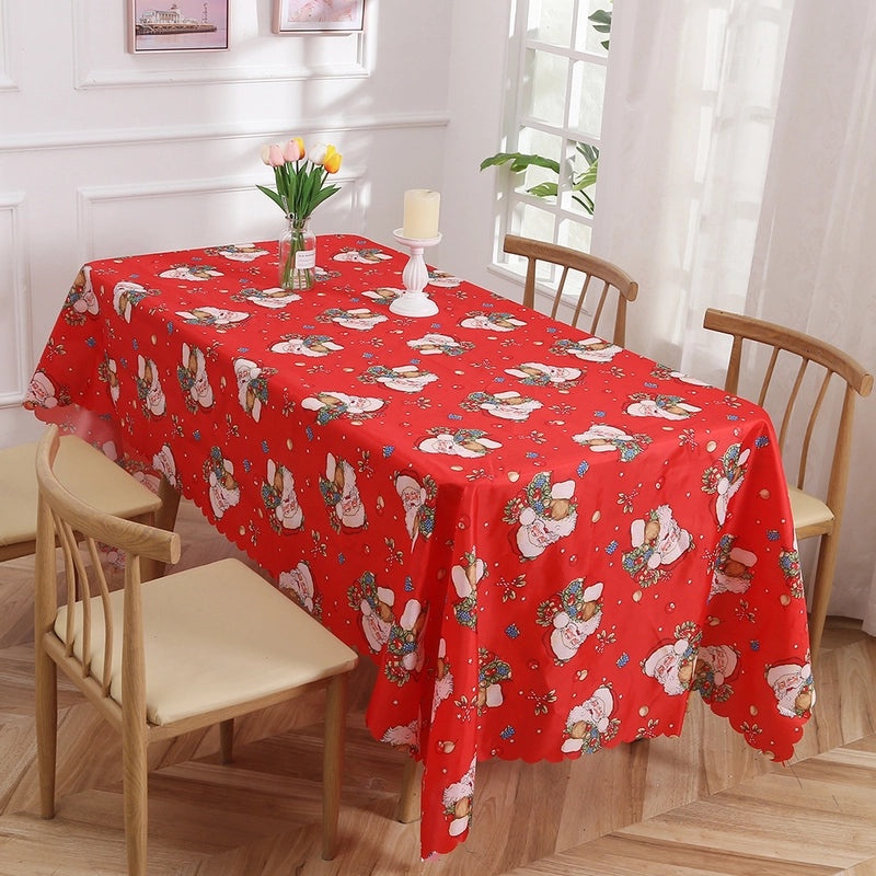 Festive Christmas Color Block Polyester Tablecloth for Holiday Dining|Home & Kitchen Table Linens