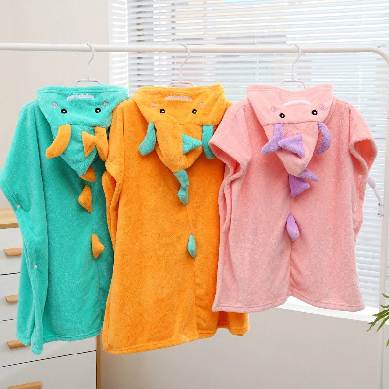 Kids Hooded Dinosaur Bath Towel Soft Absorbent Baby Bathrobe Cute Wearable Cape|Baby & Kids Bath Accessories