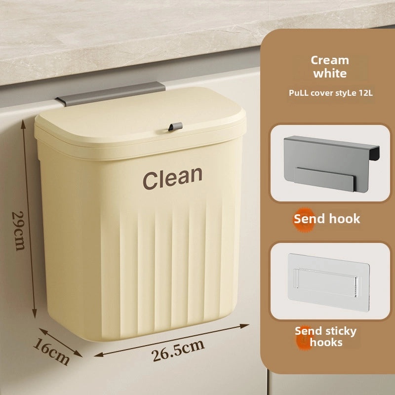 Plastic Wall-Mounted Trash Bin with Pressure Ring for Kitchen and Bathroom Storage|Home & Kitchen Storage