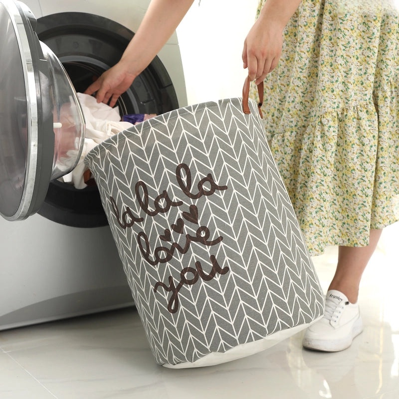 Foldable Cotton Linen Laundry Basket Waterproof Storage Bucket for Dirty Clothes Home Organizer|Home Storage & Organization
