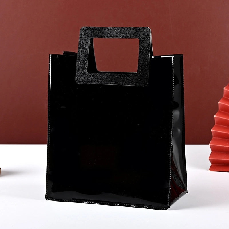 Trendy Black PVC Jelly Handbag Simple Square Tote Plastic Shopping and Storage Bag|Handbags & Totes