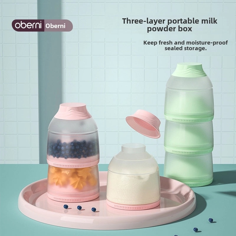 Oberney Portable Three-layer Milk Powder Storage Box Large Capacity Detachable Sealed Container|Baby Feeding Accessories