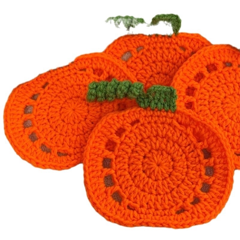 Handmade Crochet Pumpkin Coasters for Halloween|Home Decor & Seasonal Accessories