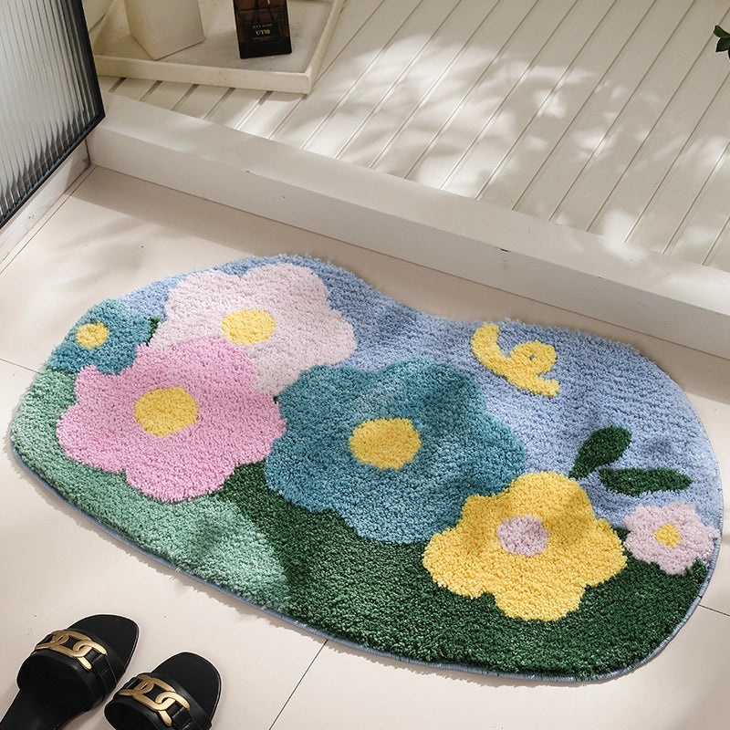 Floral Flocking Polyester Bath Rug for Casual Elegant Home Decor|Home & Living Bath Rugs