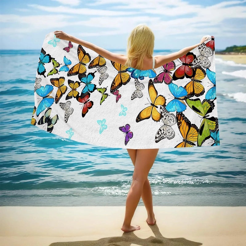 Elegant Floral Butterfly Beach Towel with Superfine Fiber for Casual Bathing|Beach Towels and Accessories
