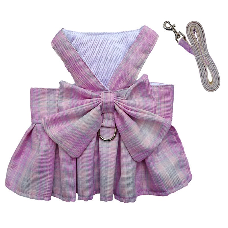 Plaid JK Skirt Pet Leash with Chest Strap Dog Cat Walking Harness and Teddy Hair Accessories|Pet Supplies