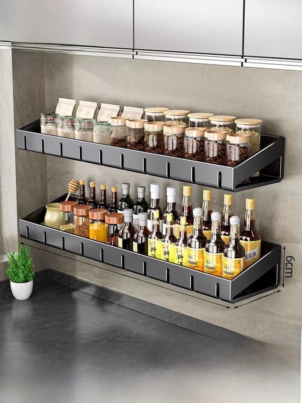 Punch-free Wall-mounted Kitchen Storage Rack Gray Seasoning Holder Space-saving Organizer|Kitchen Storage