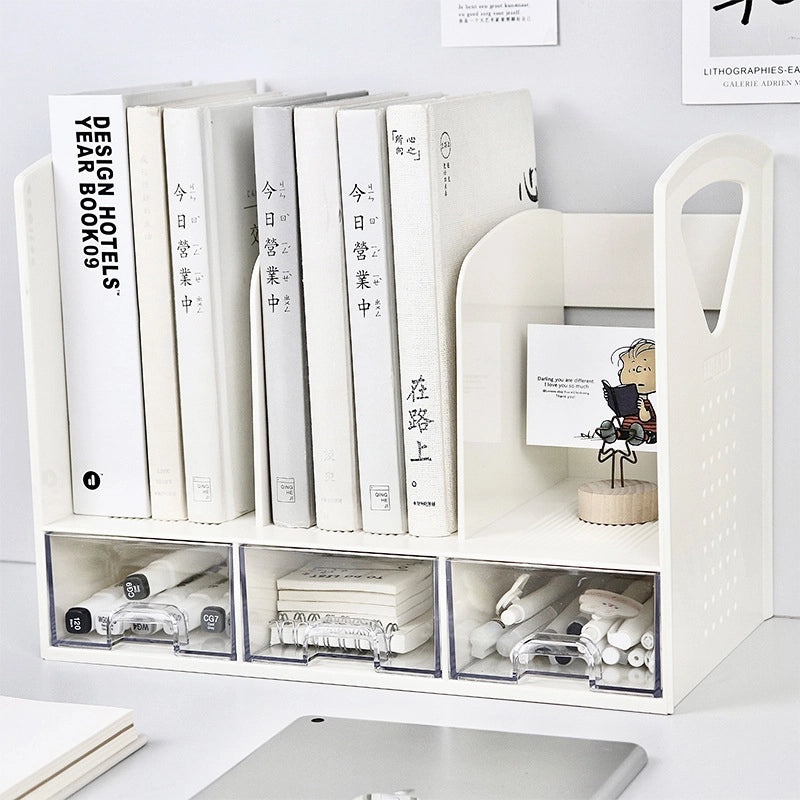 Wooden Desktop Bookshelf with Drawer | Home Office Storage & Organization