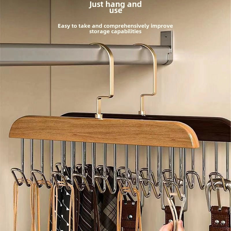 Multi-functional Solid Wood Clothes Hanger with Hooks for Underwear, Vests, Ties | Home Storage & Organization