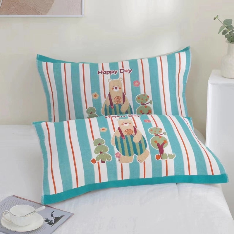 Eight-layer Gauze Soft Pillow Towel Cartoon Couple Design Breathable Household Pillow Cover|Home Textiles