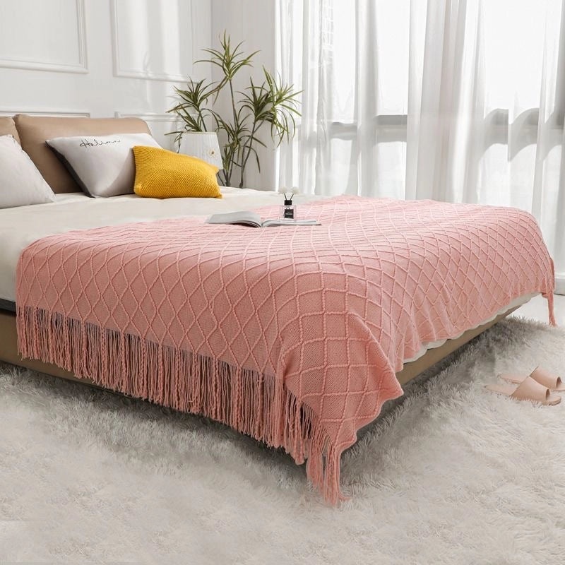Nordic Tassel Sofa Throw Blanket Cozy Woven Bed Cover Pillowcase for Bedroom Homestay|Home Textiles & Throws