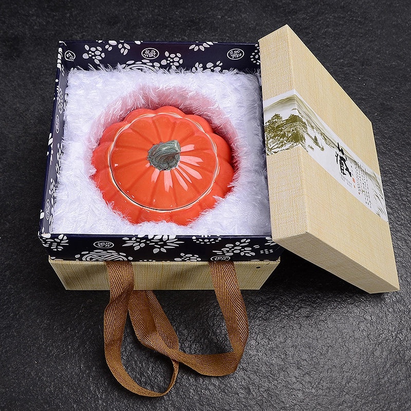 Ceramic Pumpkin Tea Canister Sealed Moisture-Proof Storage Red Green Tea Container with Logo|Kitchen Storage & Organization