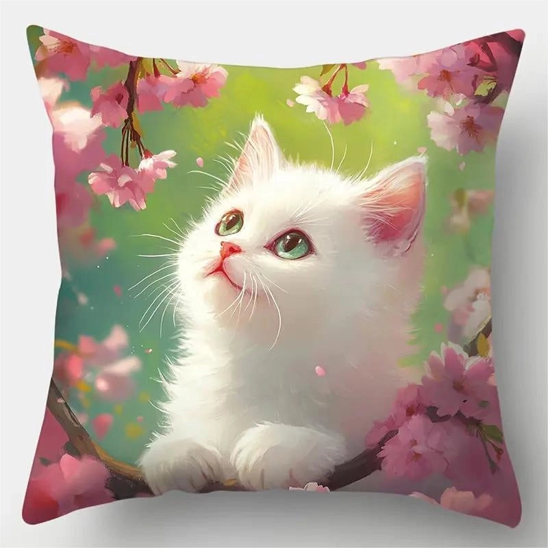 Adorable Cat Print Polyester Pillow Covers for Couch and Sofa Decor|Home Decor & Accessories